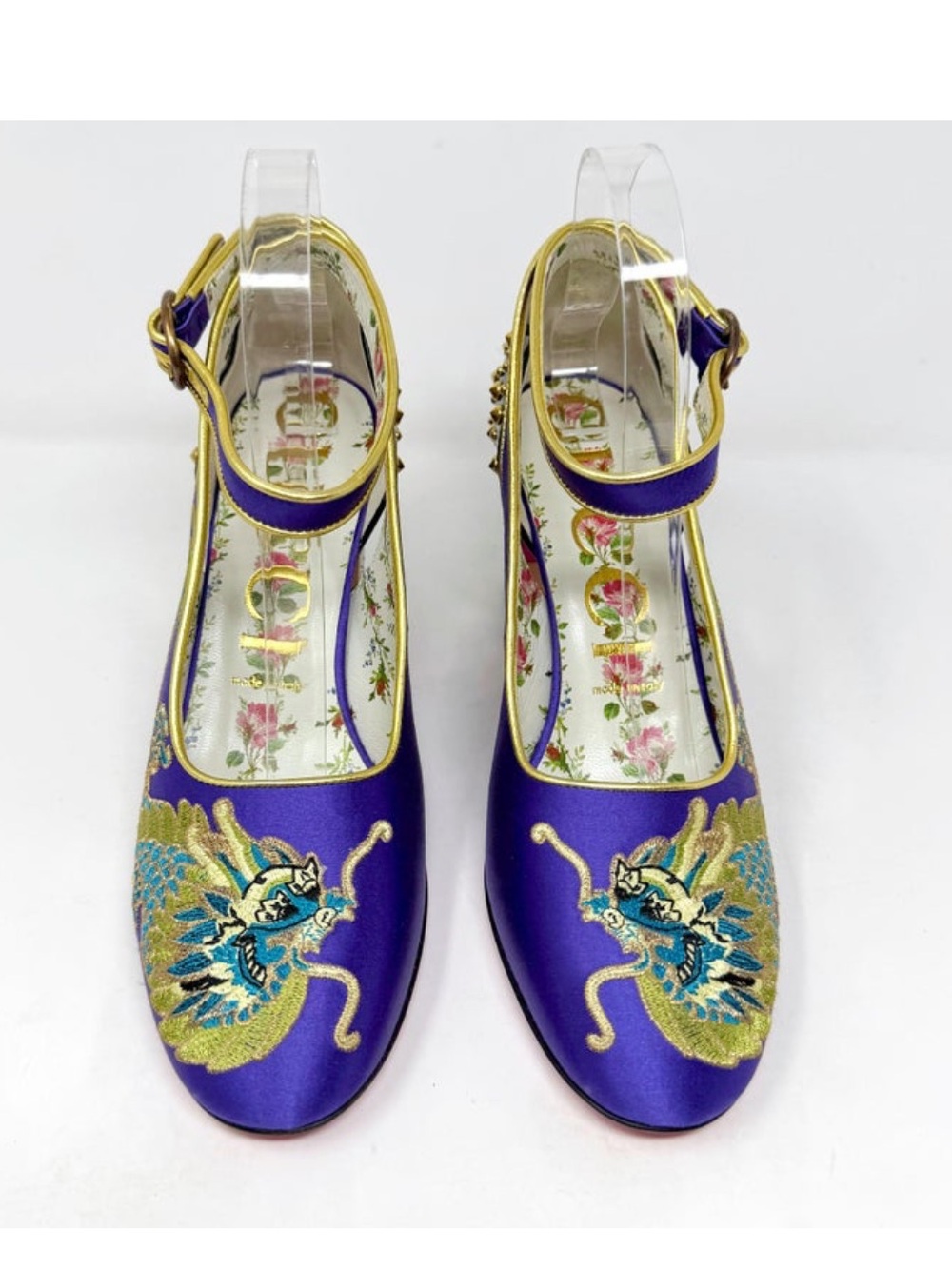 🆕 💛🖤Alessandro Michele Gucci Purple Satin Dragon Embroidered Mary Jane’s